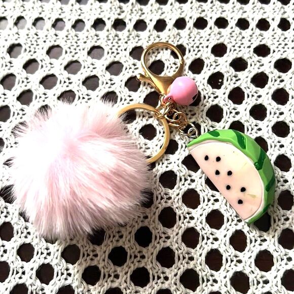 Adorable Watermelon, Pom Pom & Bell Purse Charm with keychain - NWT - Picture 1 of 7